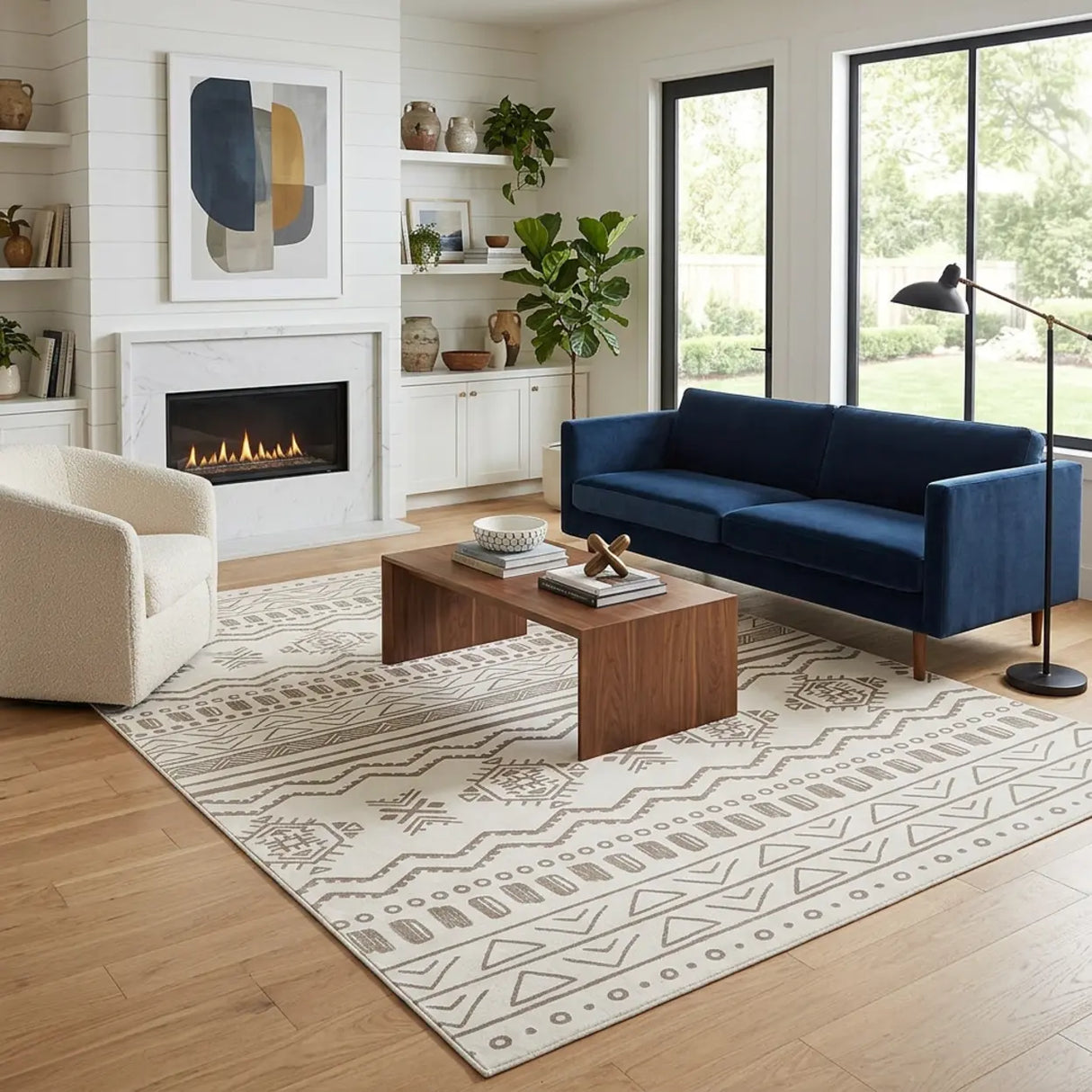 Modern Anti-Slip Polyester Linear Rectangle Area Rug Image - 2