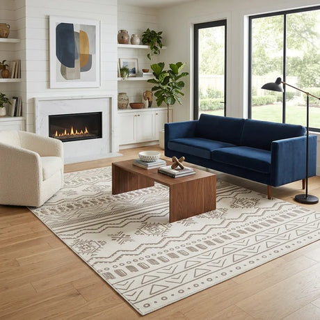 Modern Anti-Slip Polyester Linear Rectangle Area Rug Image - 2