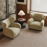 Modern Apricot Chenille Fabric Wingback Accent Chair with Arms Image - 1