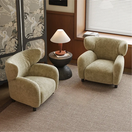 Modern Apricot Chenille Fabric Wingback Accent Chair with Arms Image - 1