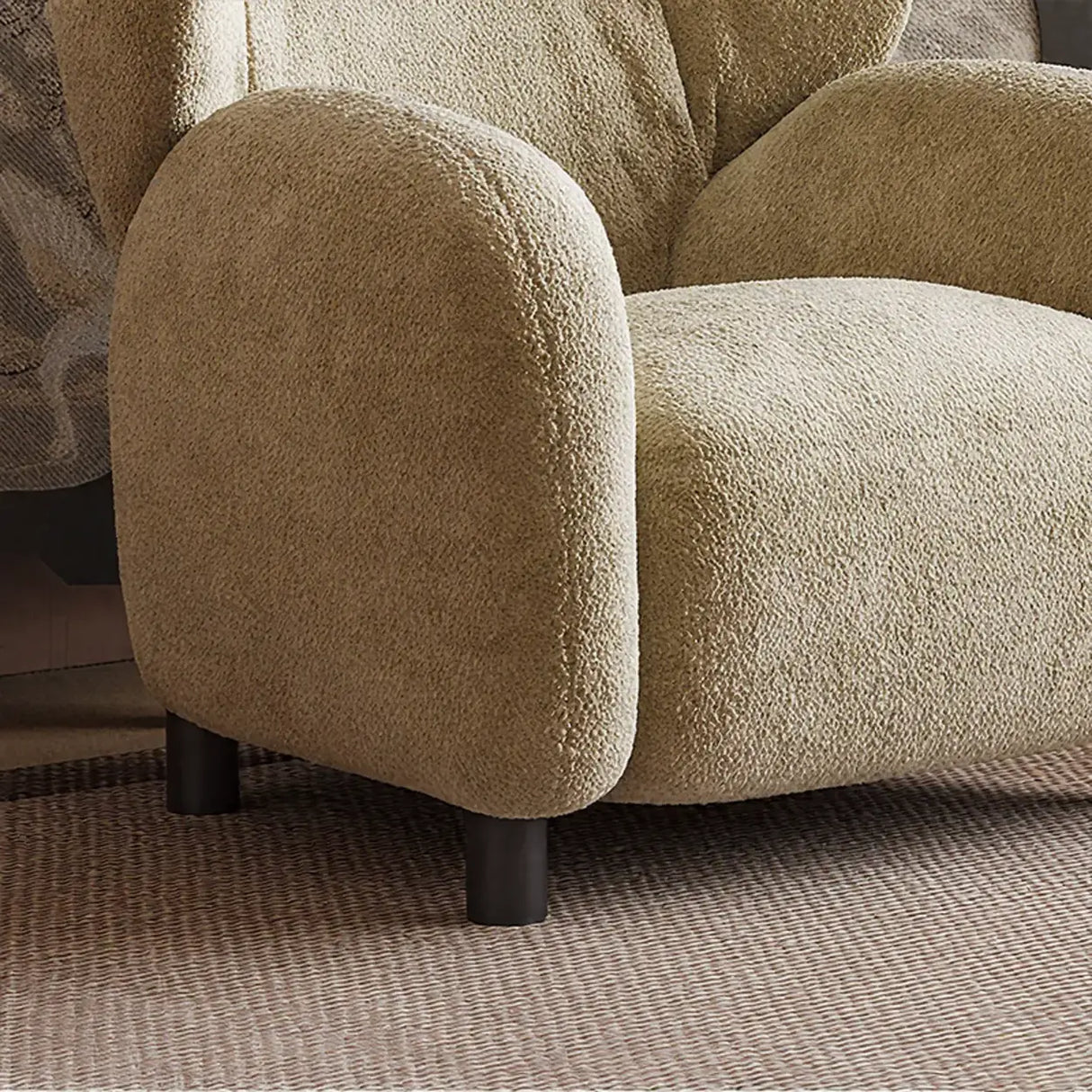 Modern Apricot Chenille Fabric Wingback Accent Chair with Arms Image - 10