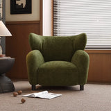 Modern Apricot Chenille Fabric Wingback Accent Chair with Arms Image - 3