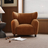 Modern Apricot Chenille Fabric Wingback Accent Chair with Arms Image - 4