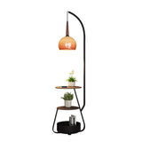 Modern Arc Alloy Floor Lamp with Glass Shade and Shelves Walnut 20 Inch+ Living Room Lighting 1 Bulb Image - 2