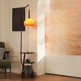 Modern Arc Alloy Floor Lamp with Glass Shade and Shelves Walnut 20 Inch+ Living Room Lighting 1 Bulb Image - 6