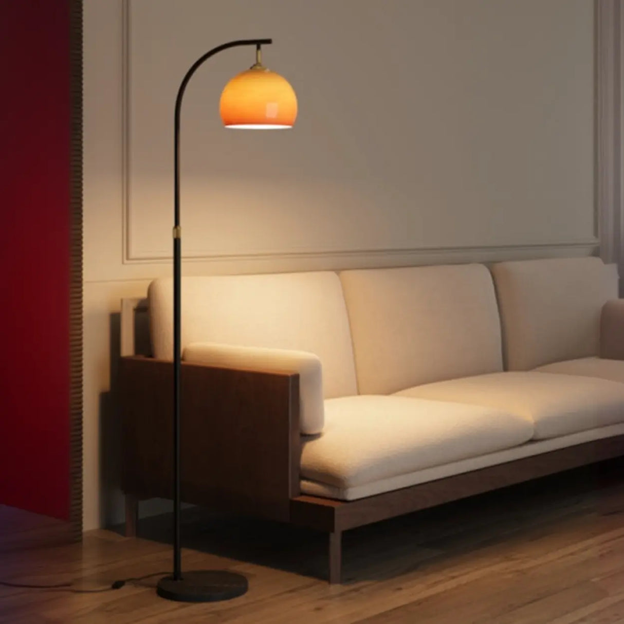 Modern Arc Floor Lamp Alloy Glass Shade Living Room Black 20 Inch Adjustable 1 Bulb Ambient Lighting Image - 1
