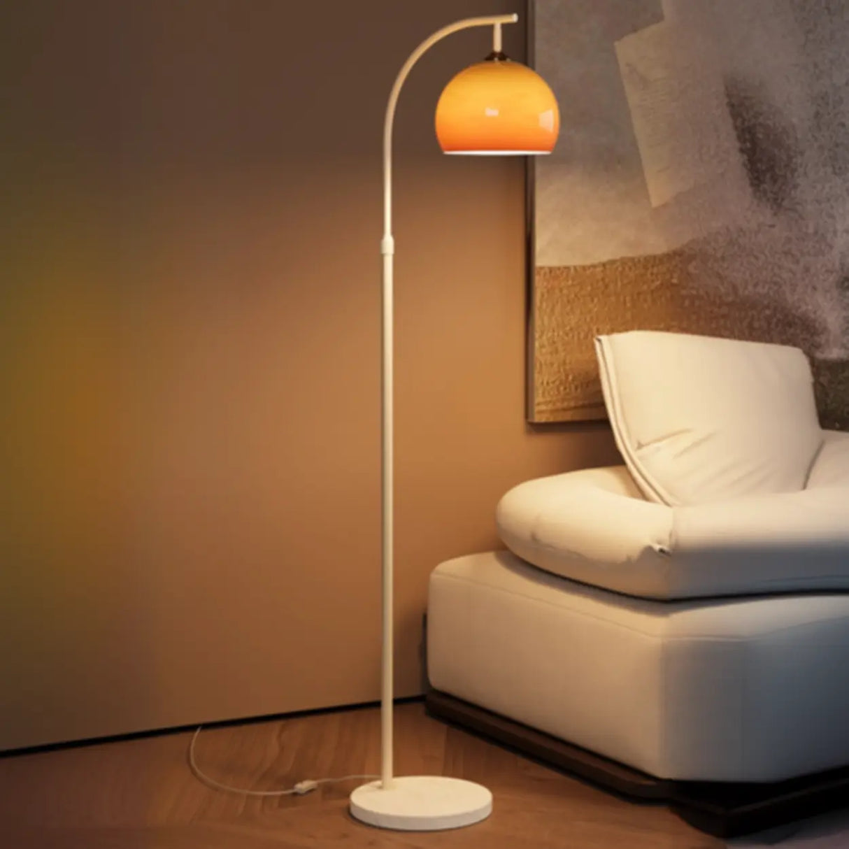Modern Arc Floor Lamp Alloy Glass Shade Living Room Black 20 Inch Adjustable 1 Bulb Ambient Lighting Image - 3