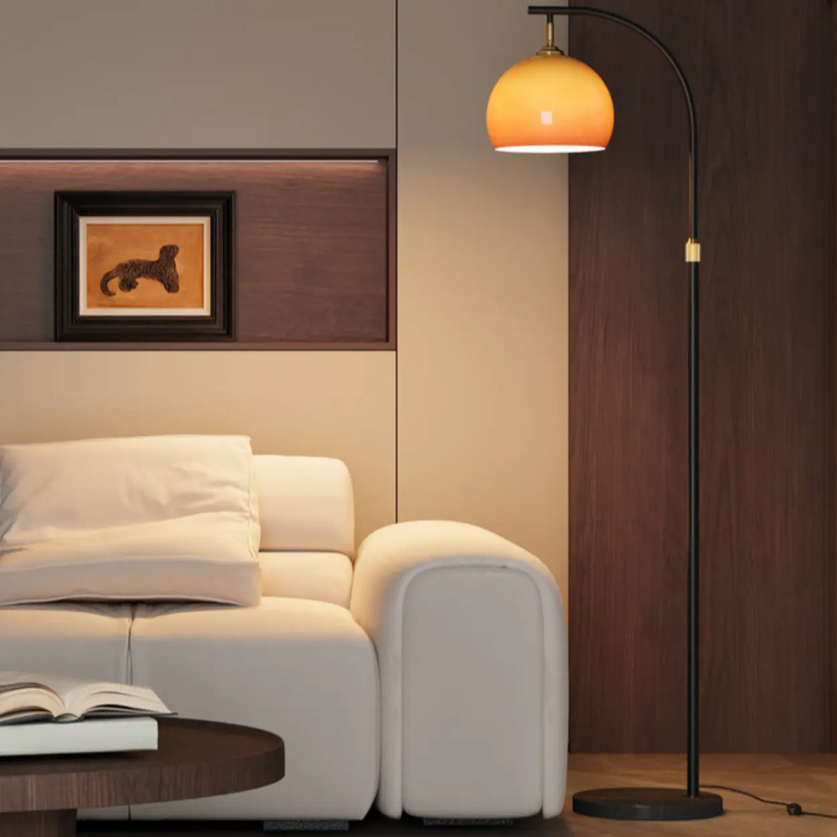 Modern Arc Floor Lamp Alloy Glass Shade Living Room Black 20 Inch Adjustable 1 Bulb Ambient Lighting Image - 4