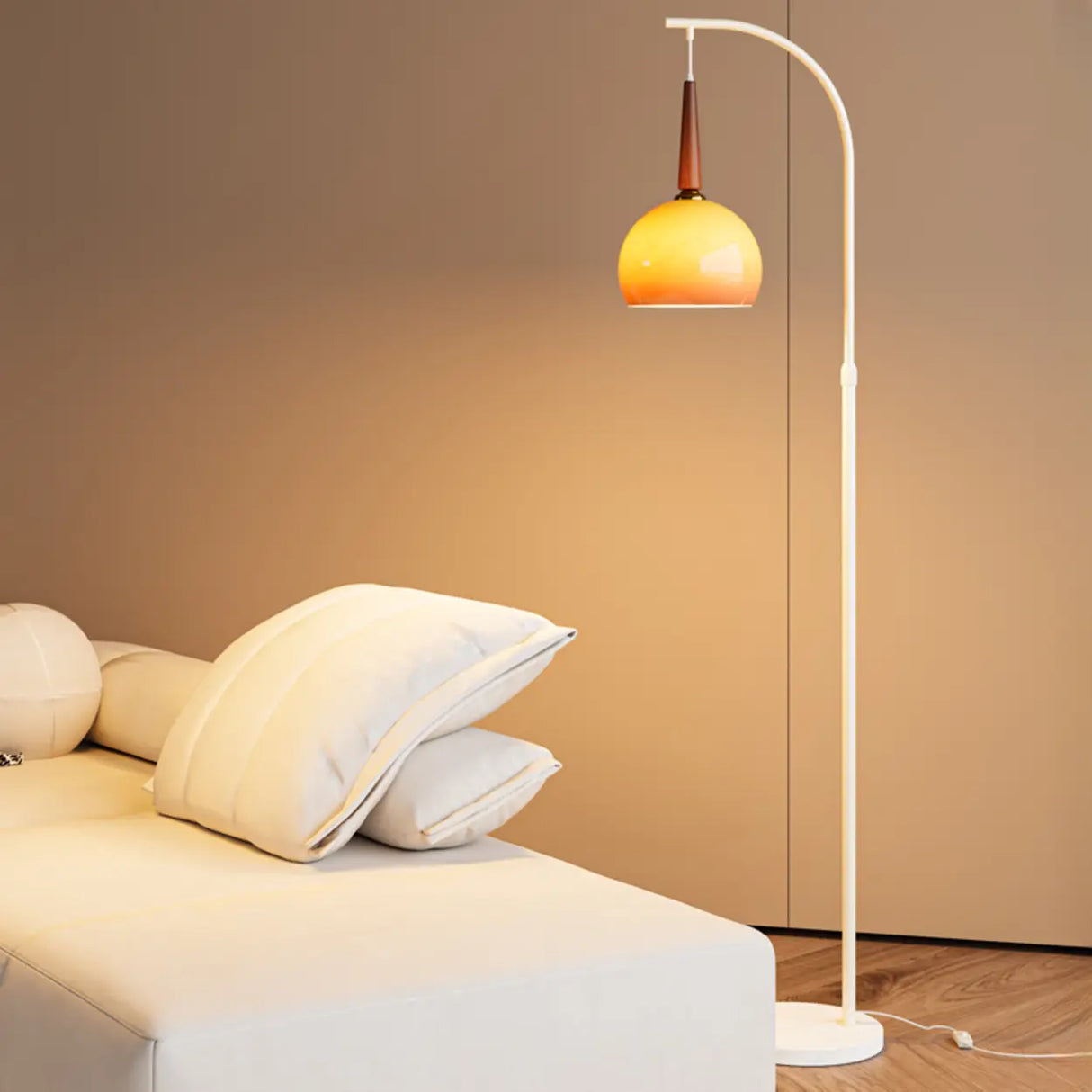 Modern Arc Floor Lamp Alloy Glass Shade Living Room Black 20 Inch Adjustable 1 Bulb Ambient Lighting Image - 5
