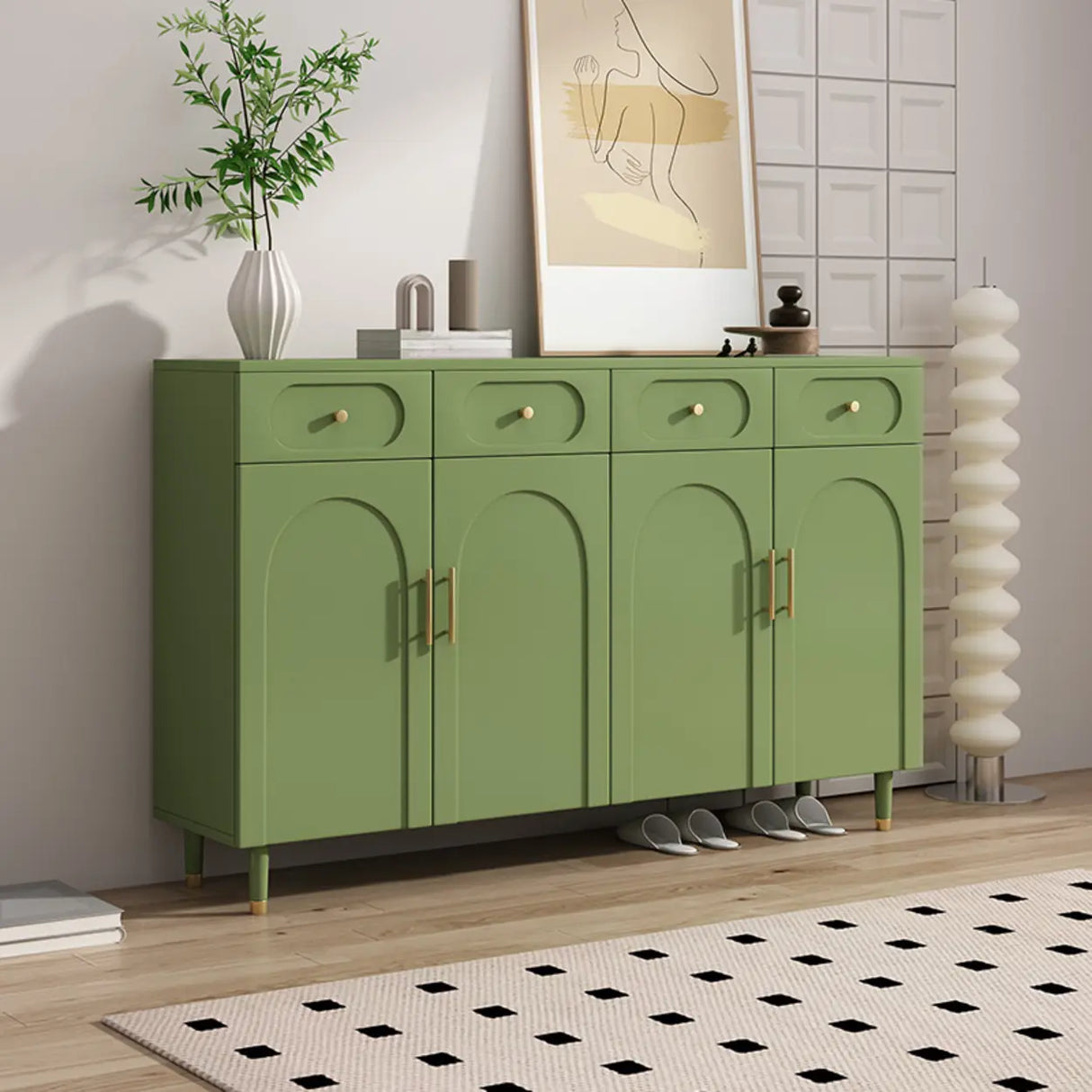 Modern Arch MDF Hallway White Medium Shoe Cabinet Image - 20