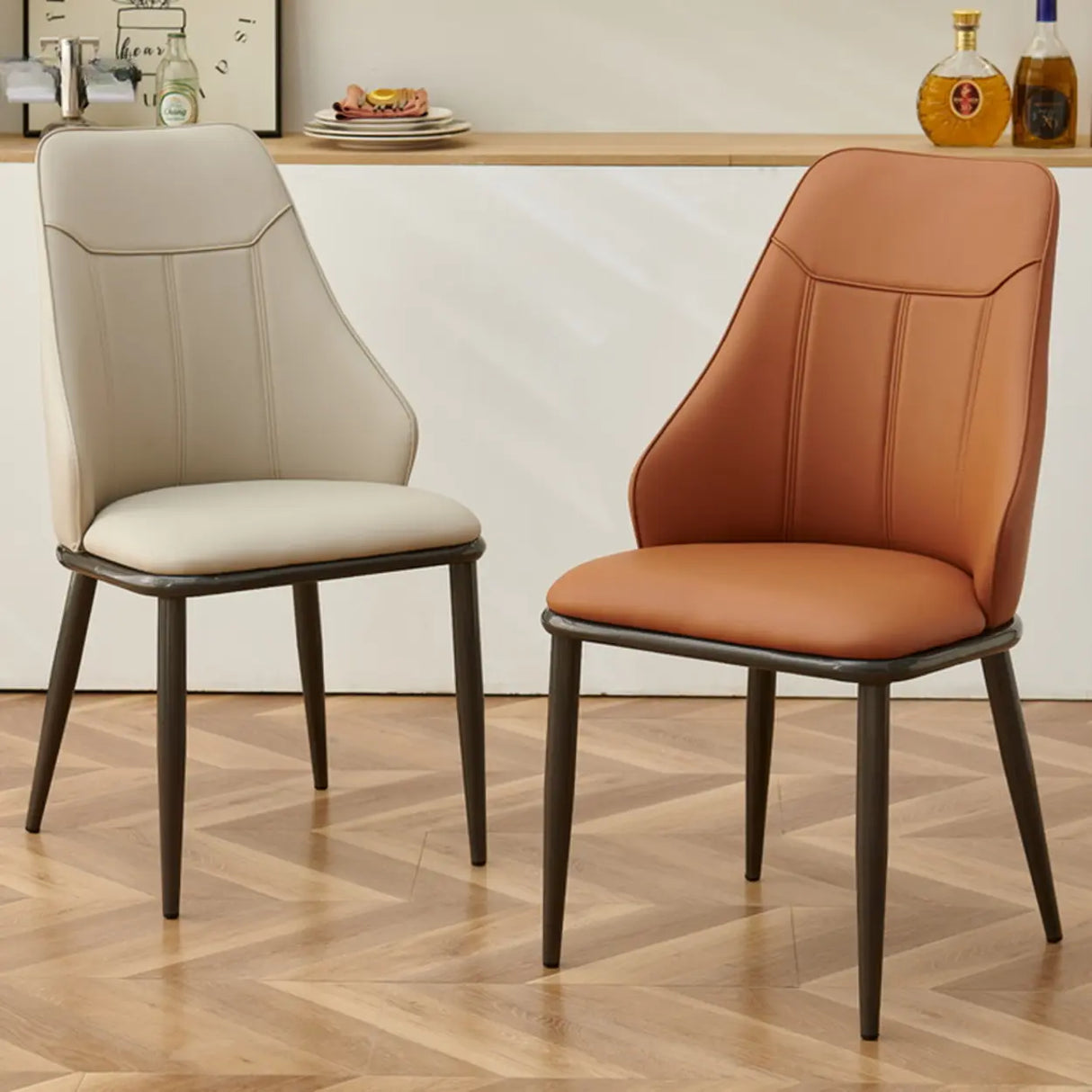 Modern Armless Leather Wingback Upholstered Dining Chairs Image - 3