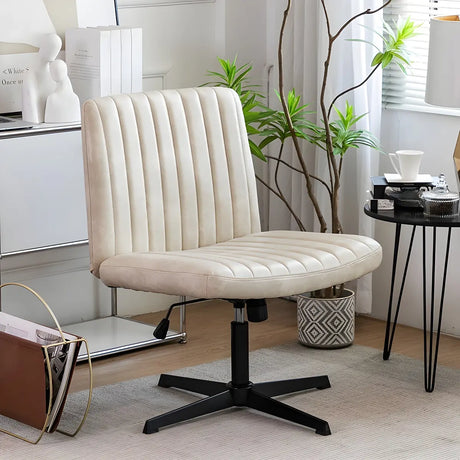 Modern Armless Swivel Metal Base Home Office Chair Image - 1