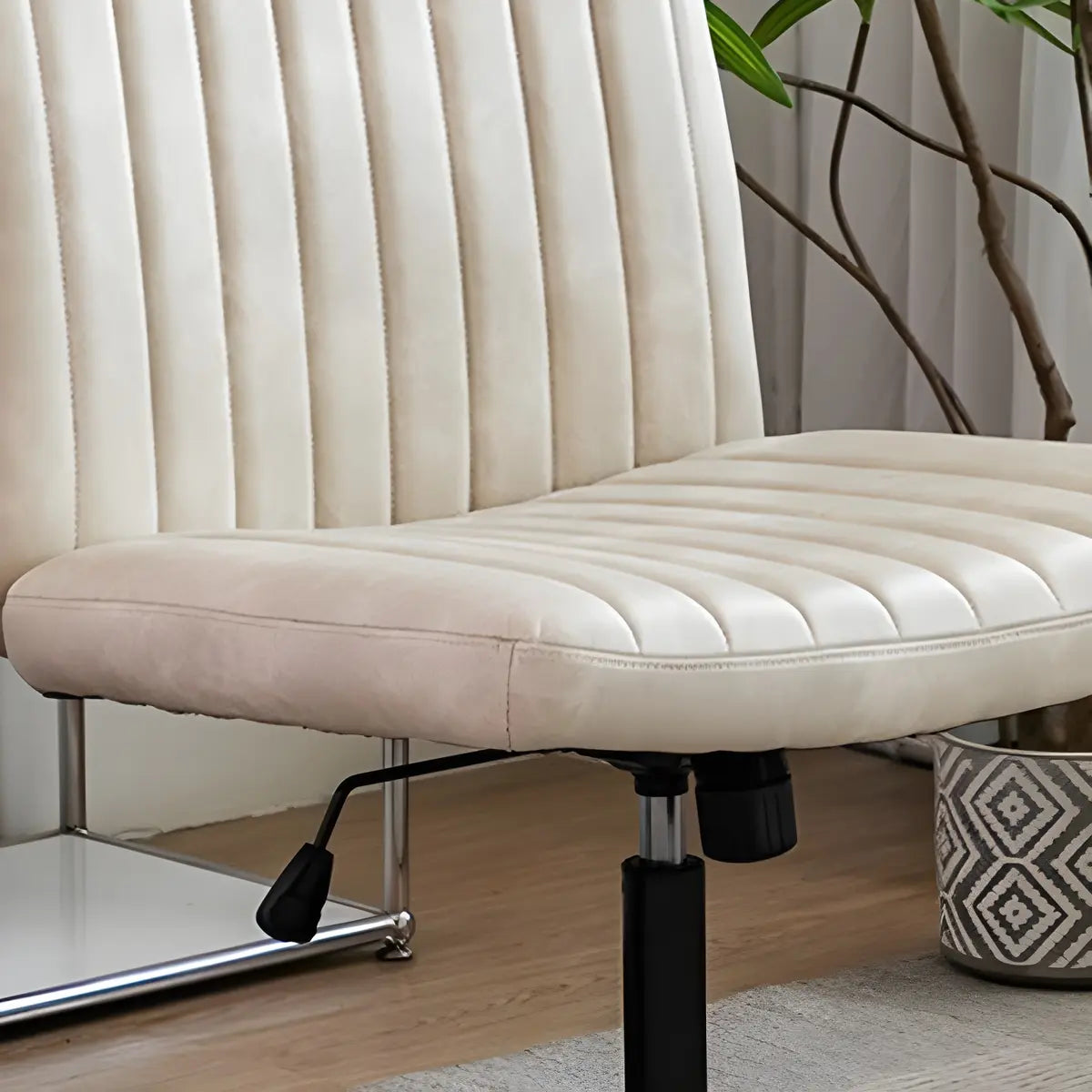Modern Armless Swivel Metal Base Home Office Chair Image - 13