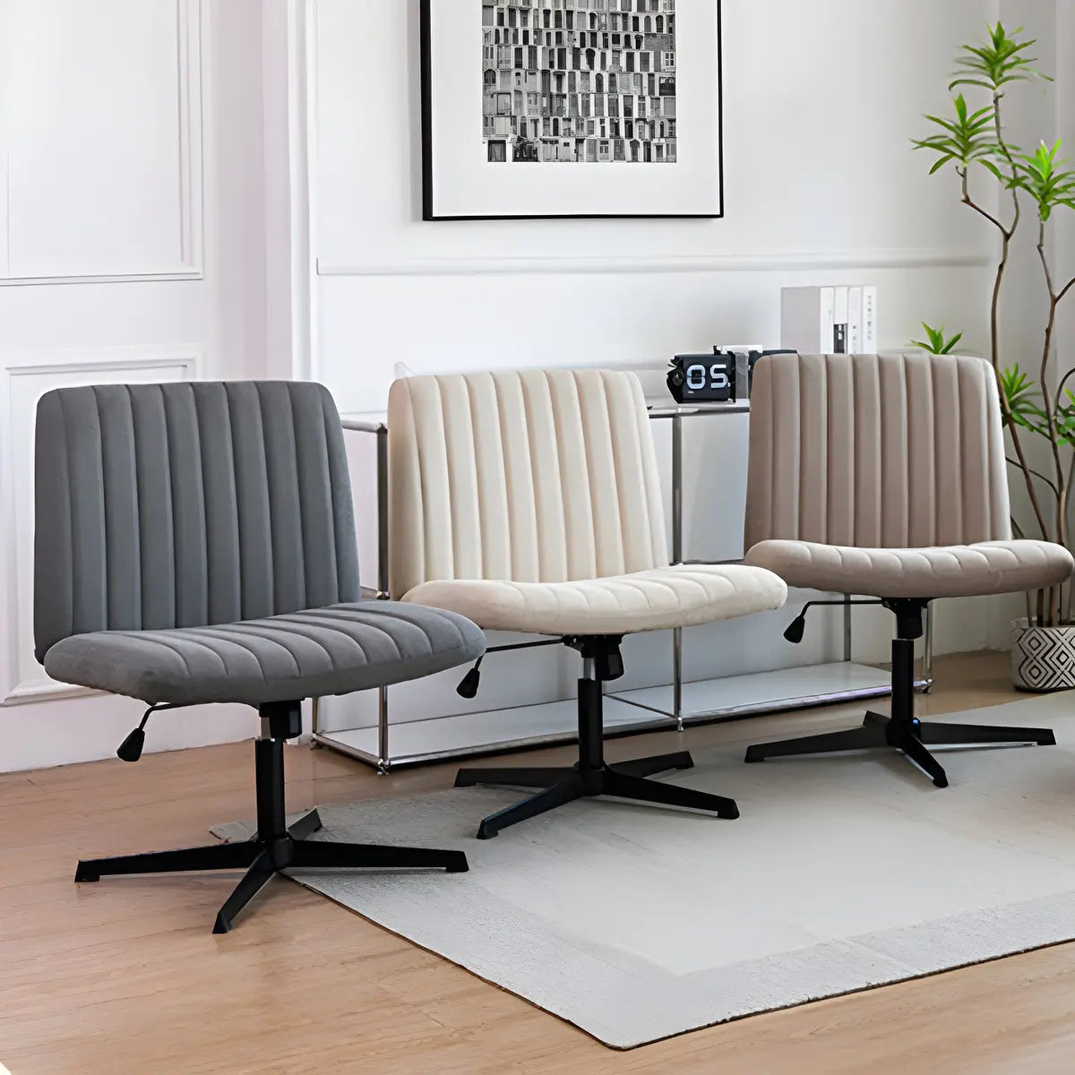 Modern Armless Swivel Metal Base Home Office Chair Image - 15