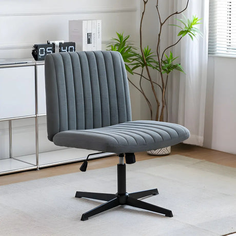 Modern Armless Swivel Metal Base Home Office Chair Image - 2
