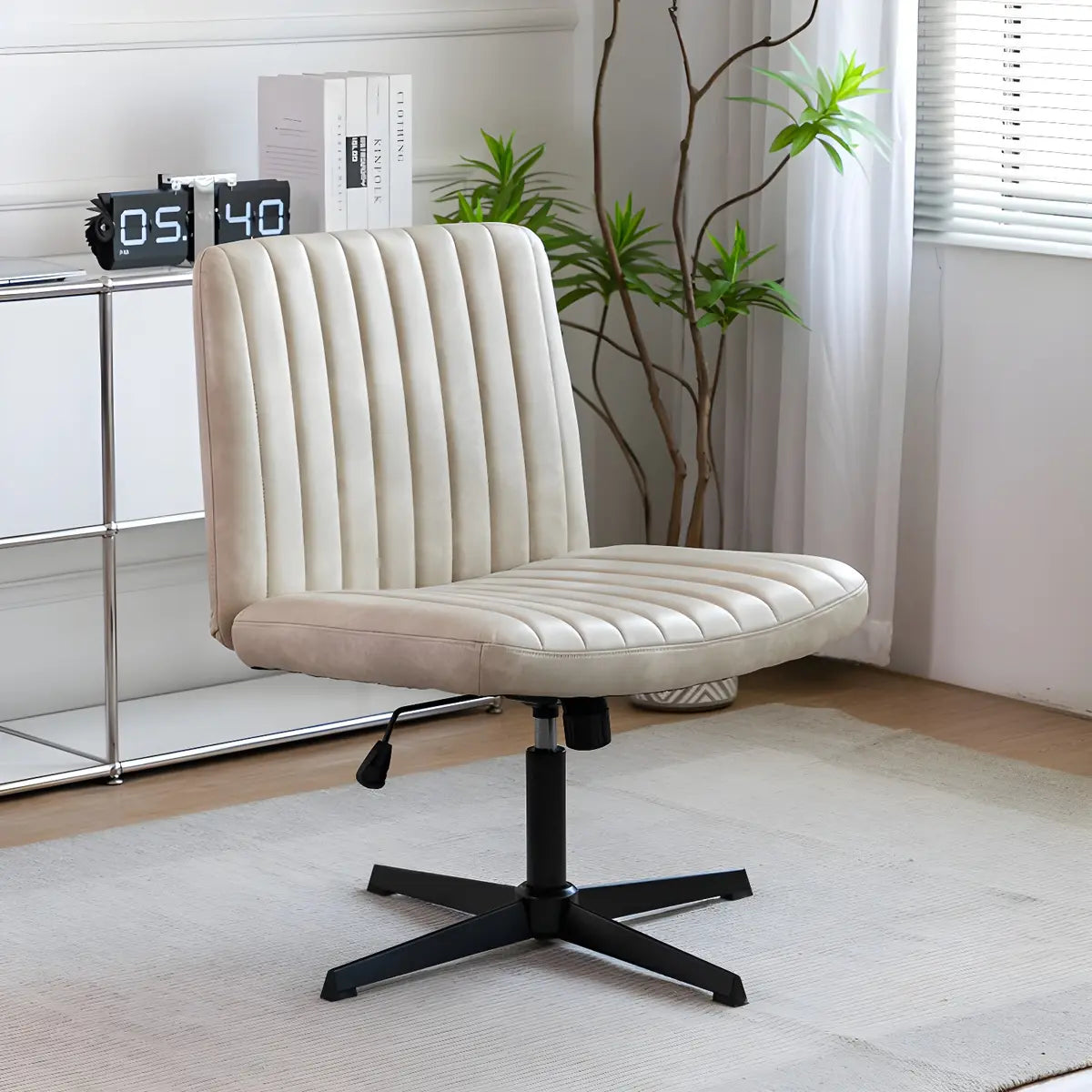 Modern Armless Swivel Metal Base Home Office Chair Image - 3