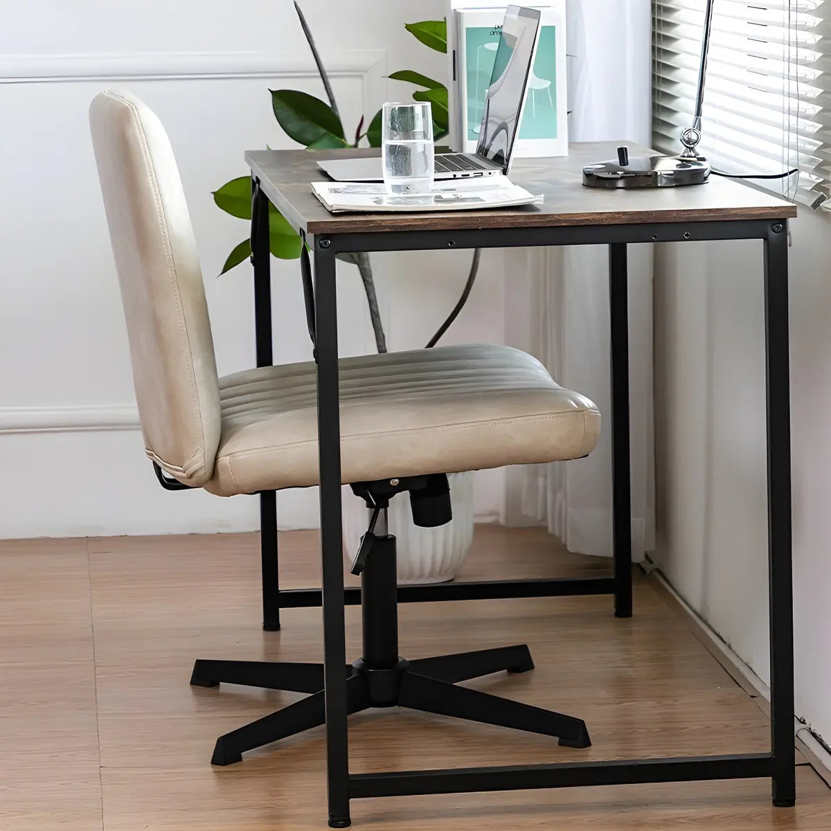 Modern Armless Swivel Metal Base Home Office Chair Image - 4