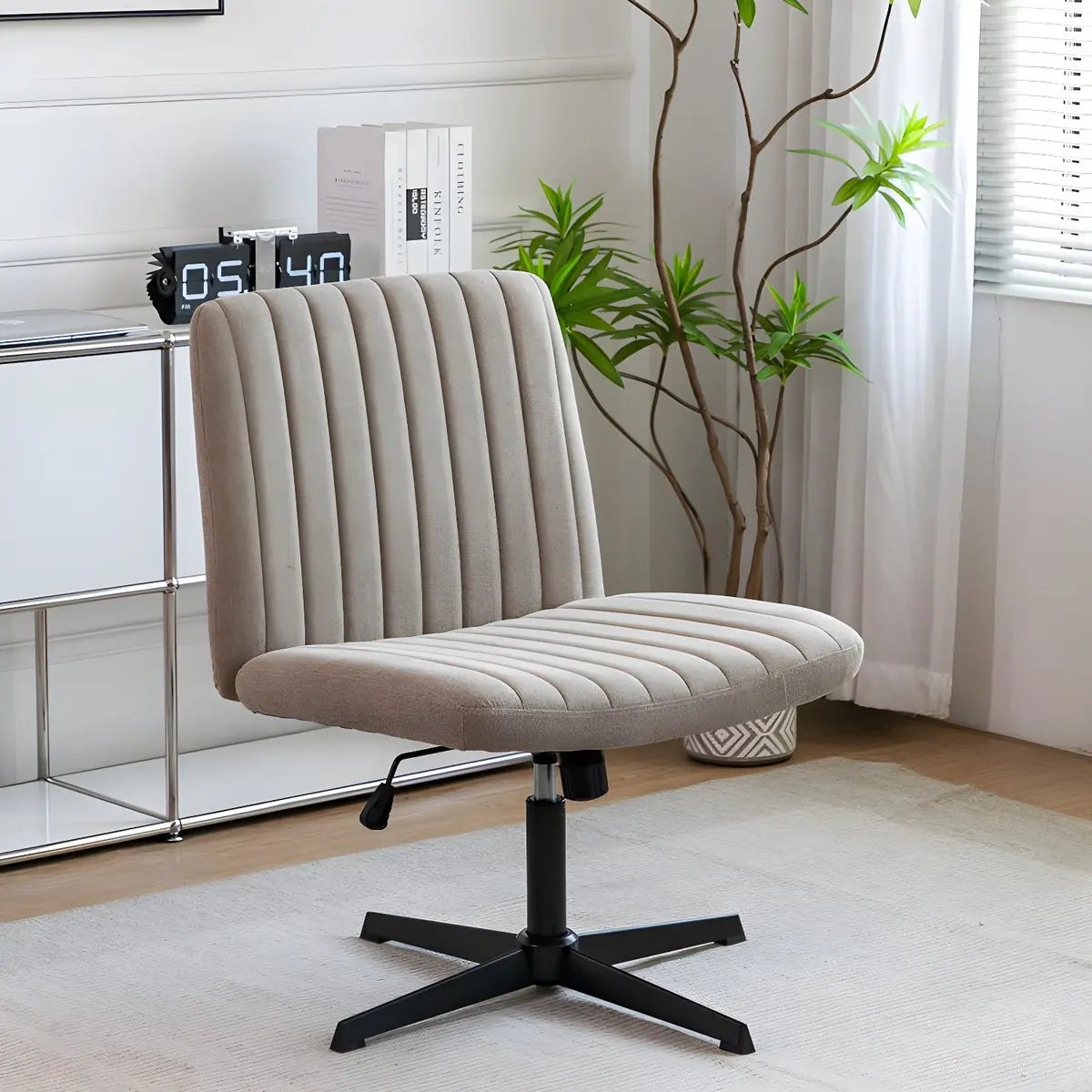 Modern Armless Swivel Metal Base Home Office Chair Image - 5