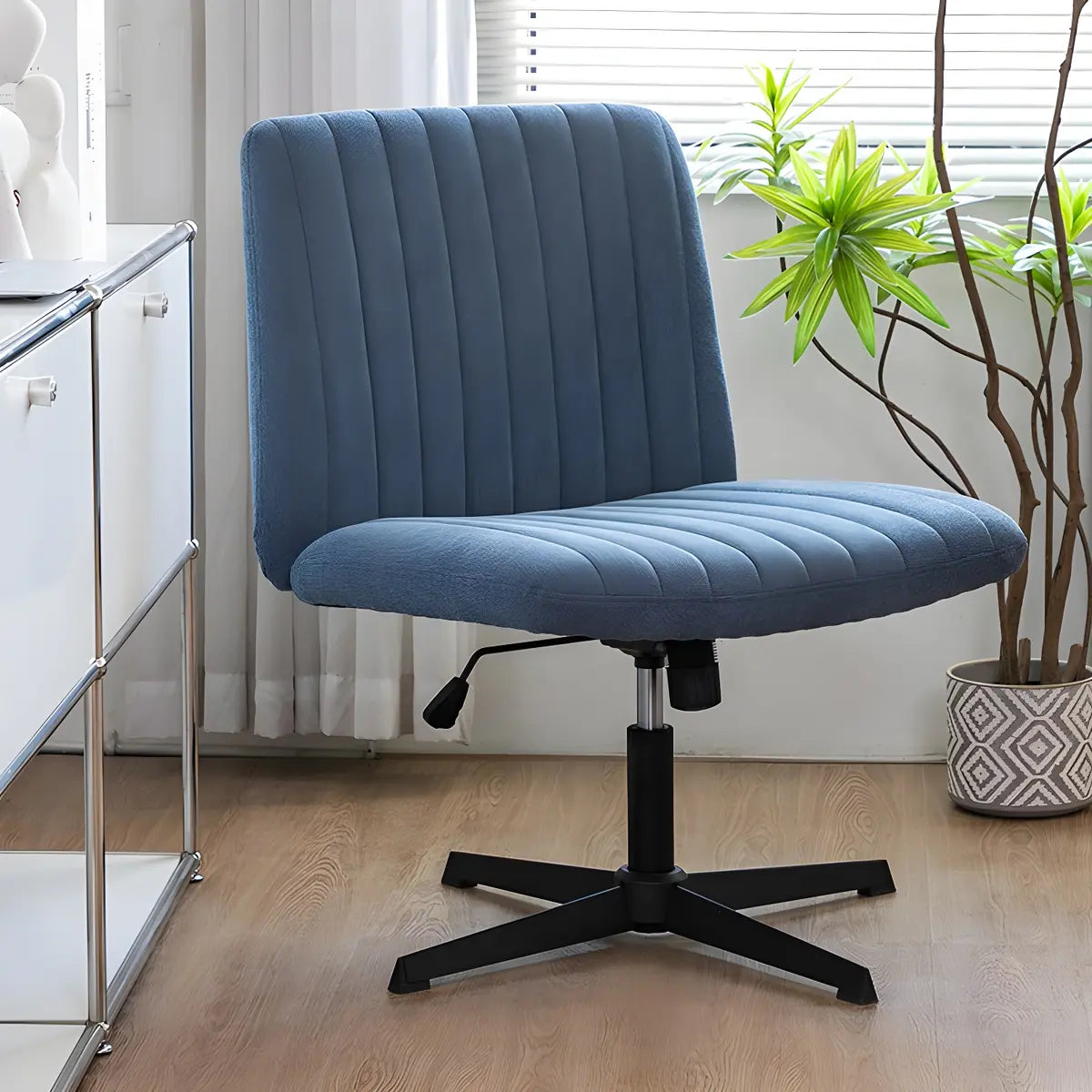 Modern Armless Swivel Metal Base Home Office Chair Image - 6
