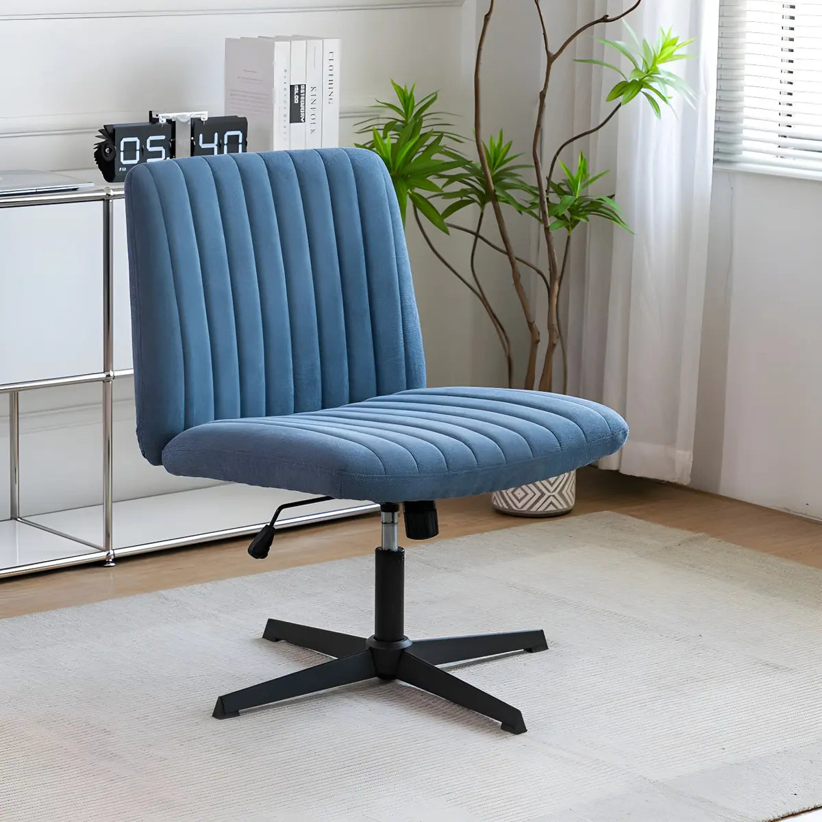 Modern Armless Swivel Metal Base Home Office Chair Image - 7