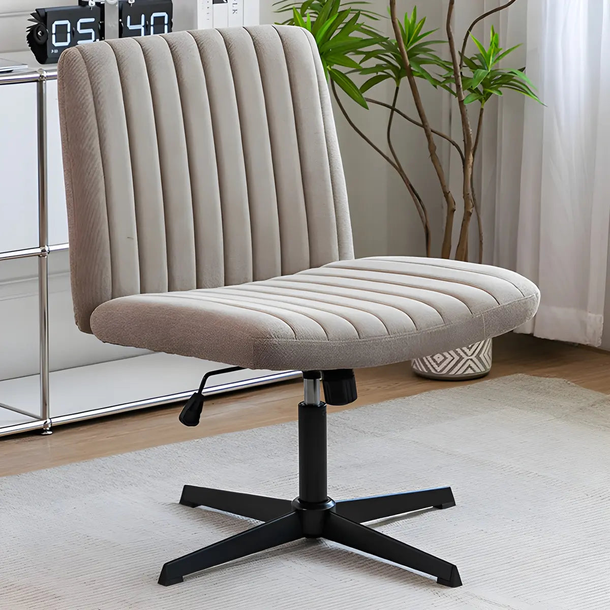 Modern Armless Swivel Metal Base Home Office Chair Image - 8