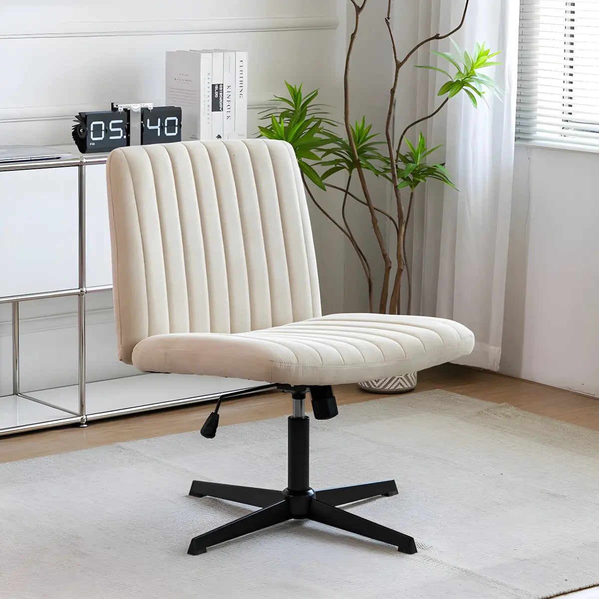 Modern Armless Swivel Metal Base Home Office Chair Image - 9