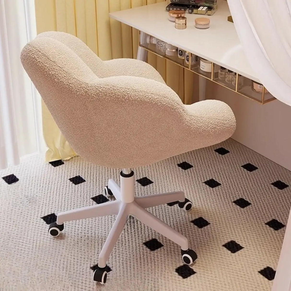 Modern Armless White Adjustable Cozy Swivel Office Chair Image - 8