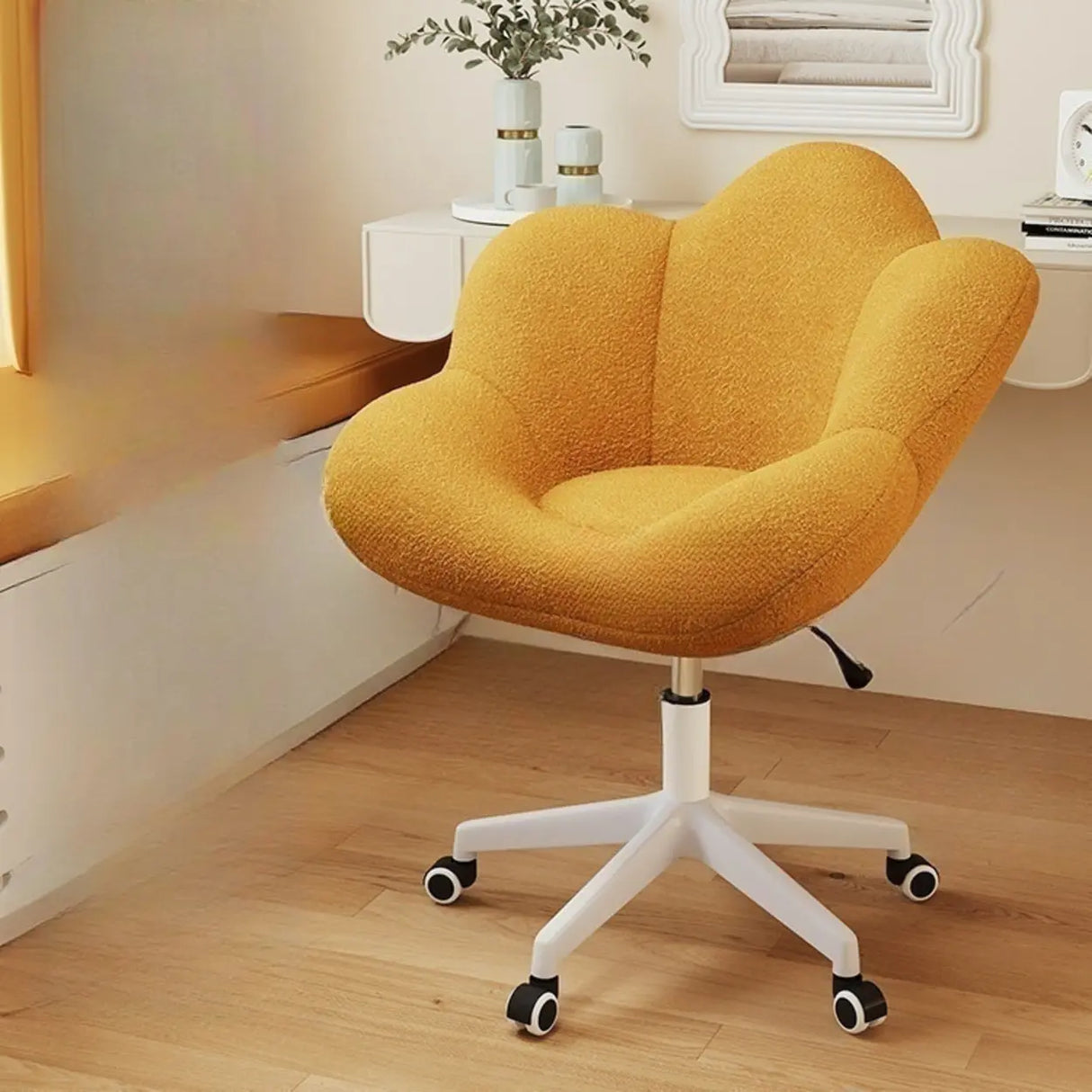 Modern Armless White Adjustable Cozy Swivel Office Chair Image - 9