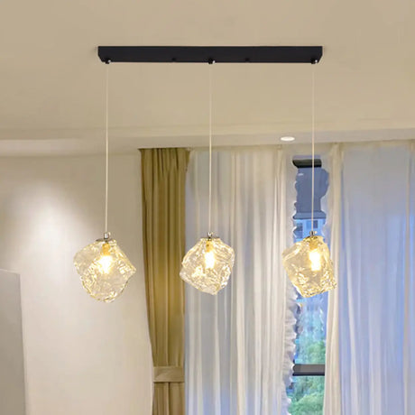 Modern Art Deco Geometric Clear Glass Metal Pendant Light Image - 1