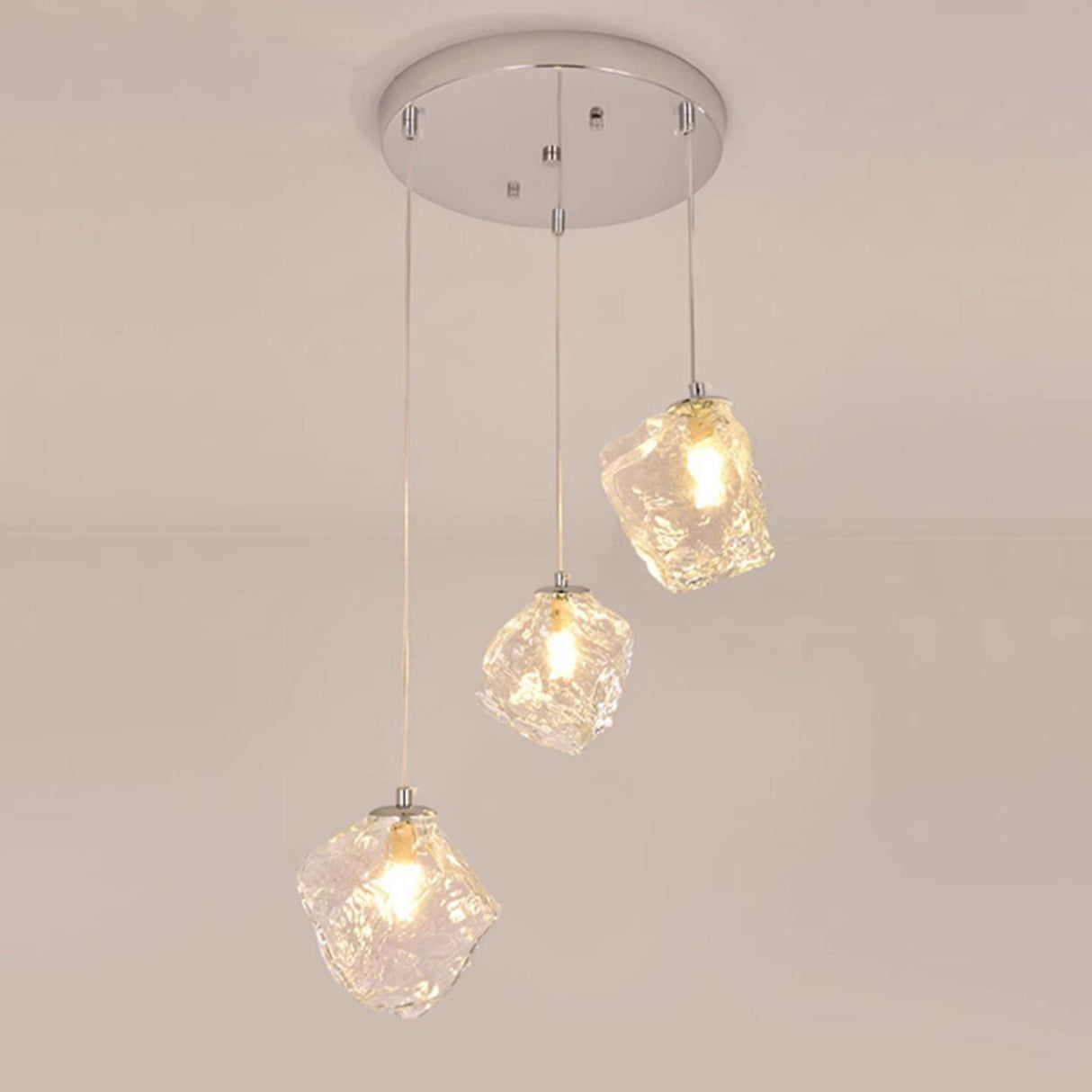 Modern Art Deco Geometric Clear Glass Metal Pendant Light Image - 12