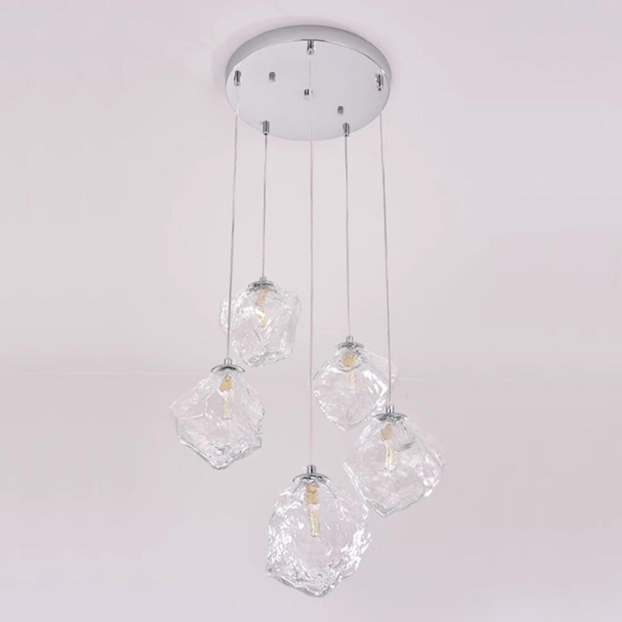 Modern Art Deco Geometric Clear Glass Metal Pendant Light Image - 13