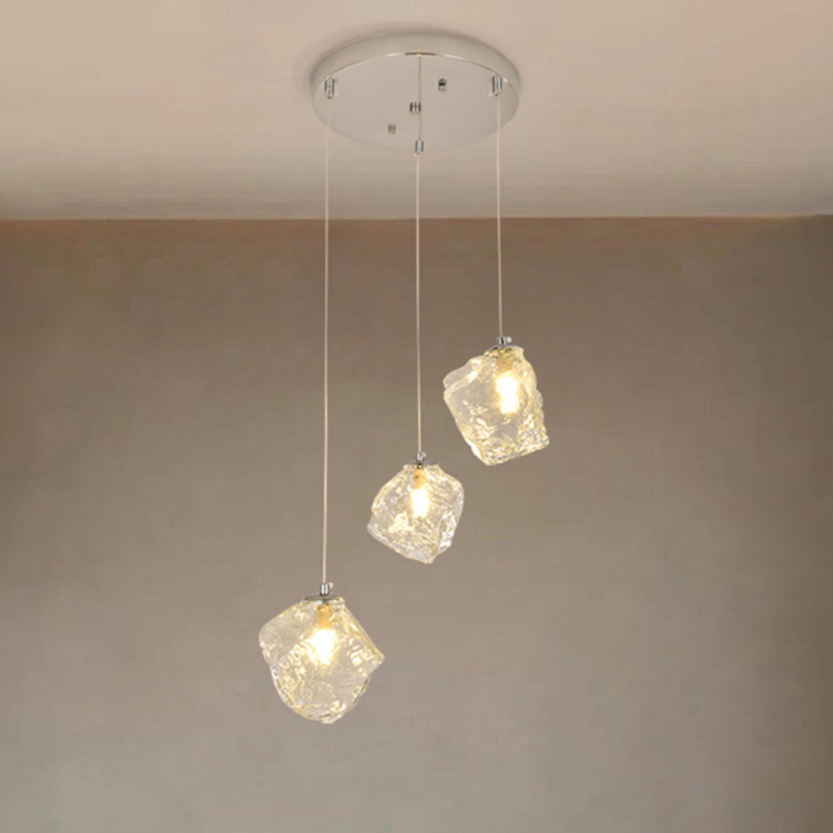Modern Art Deco Geometric Clear Glass Metal Pendant Light Image - 18