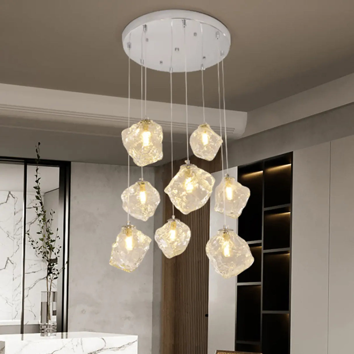 Modern Art Deco Geometric Clear Glass Metal Pendant Light Image - 3