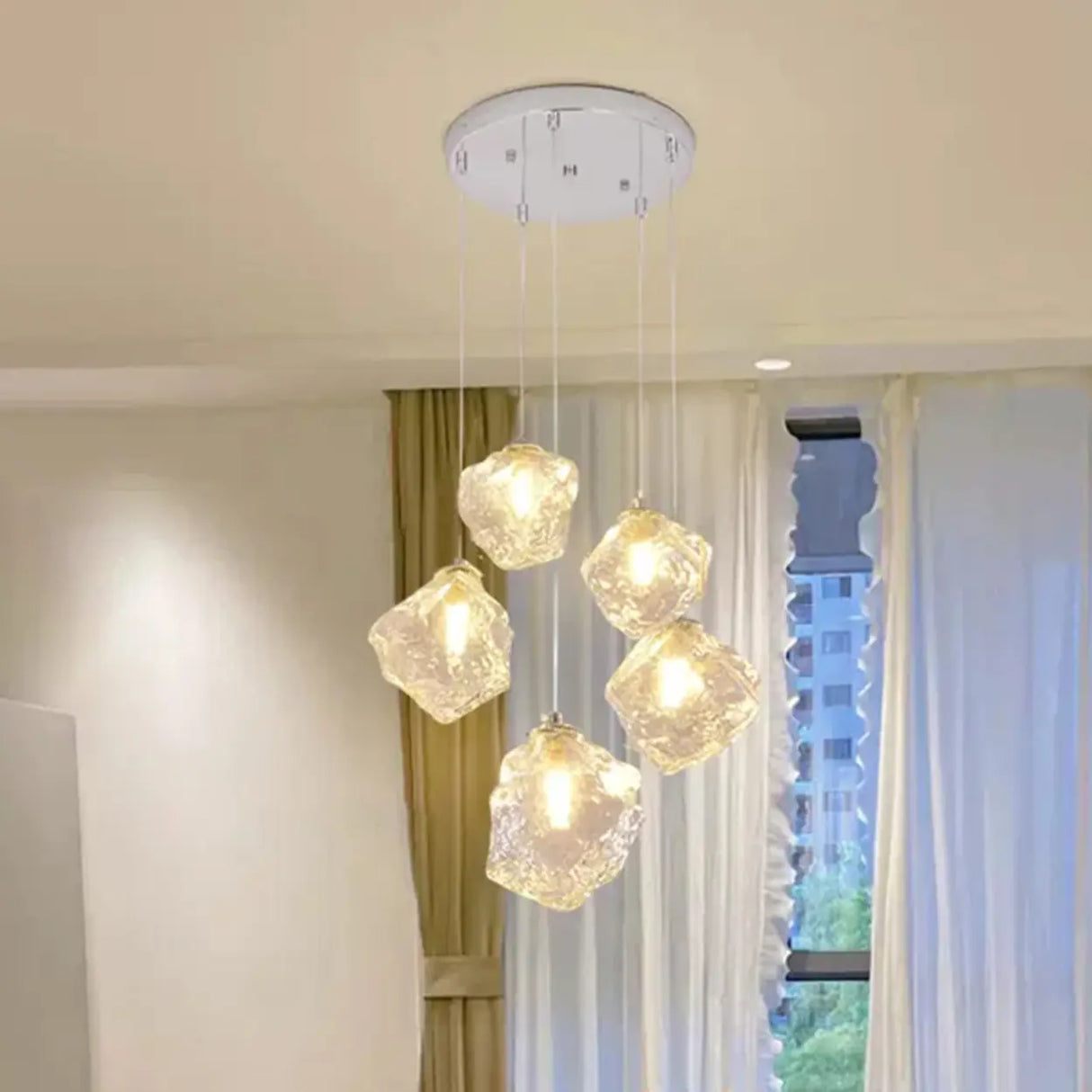 Modern Art Deco Geometric Clear Glass Metal Pendant Light Image - 4