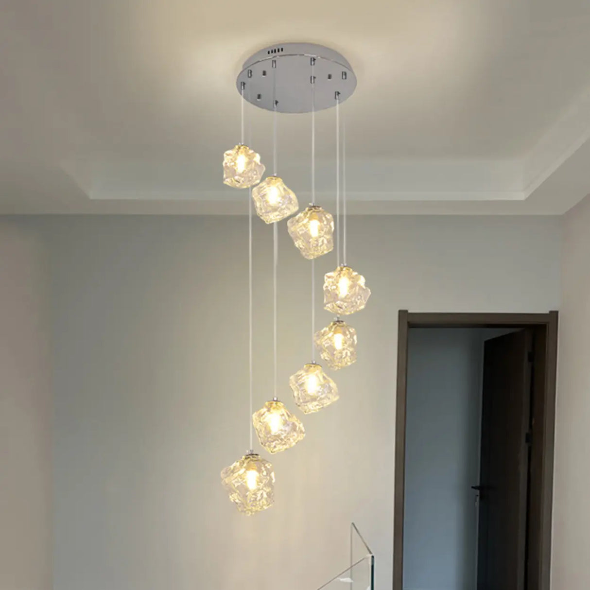 Modern Art Deco Geometric Clear Glass Metal Pendant Light Image - 5