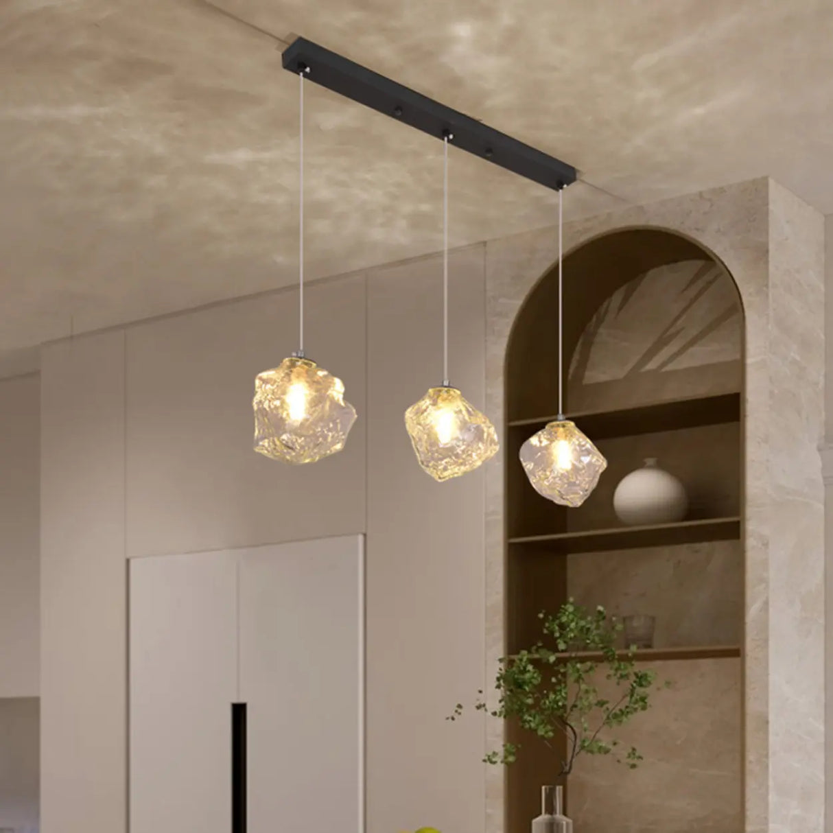 Modern Art Deco Geometric Clear Glass Metal Pendant Light Image - 8