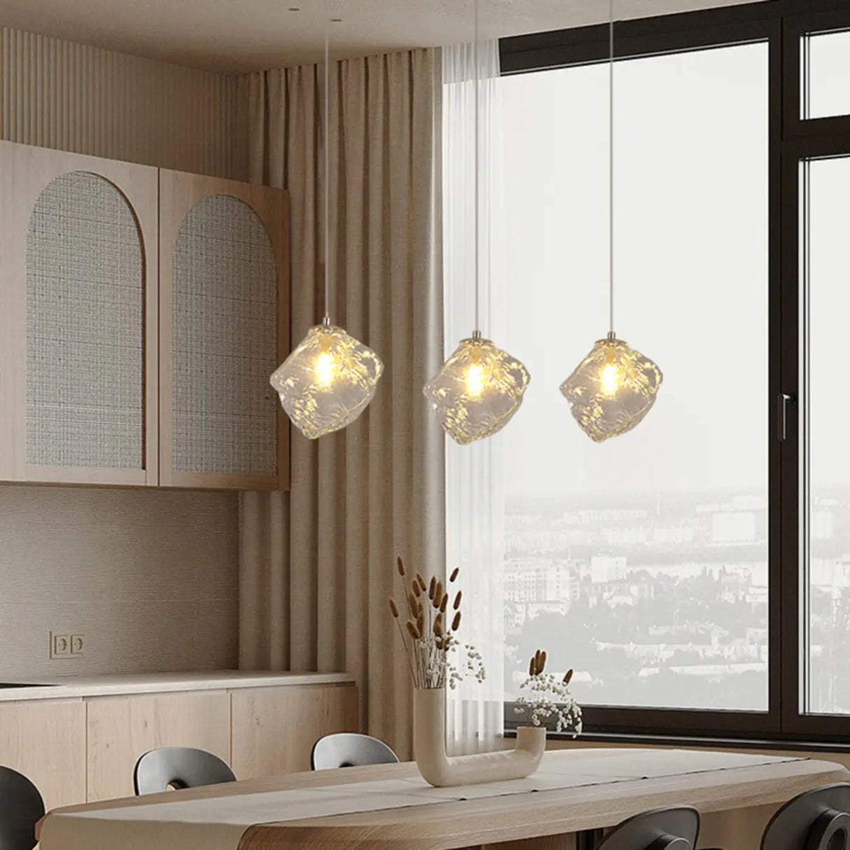 Modern Art Deco Geometric Clear Glass Metal Pendant Light Image - 9