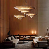 Modern Art Deco Parasol-Style Tiered Parchment Pendant Light Image - 2