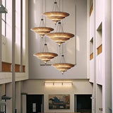 Modern Art Deco Parasol-Style Tiered Parchment Pendant Light Image - 3