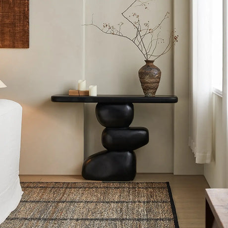 Modern Artistic Black Sculptural Pedestal Wood Console Table Image - 1