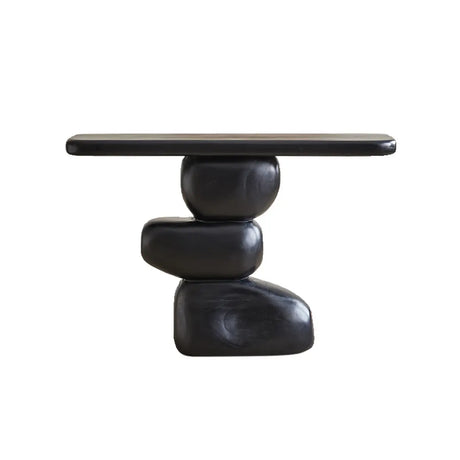 Modern Artistic Black Sculptural Pedestal Wood Console Table Image - 2