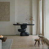 Modern Artistic Black Sculptural Pedestal Wood Console Table Image - 5