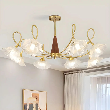 Modern Artistic Clear Glass Floral Branching Chandelier Image - 1