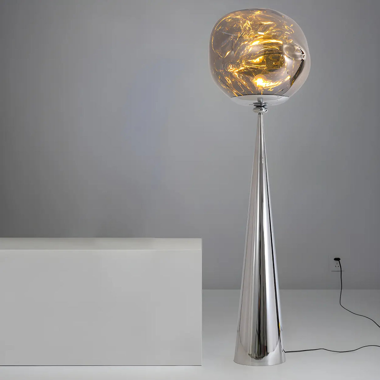 Modern Artistic Melted Globe Tapered Base Acrylic Floor Lamp Image - 2