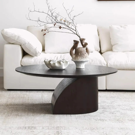 Modern Artistic Round Low-Profile Small Wood Coffee Table Image - 1