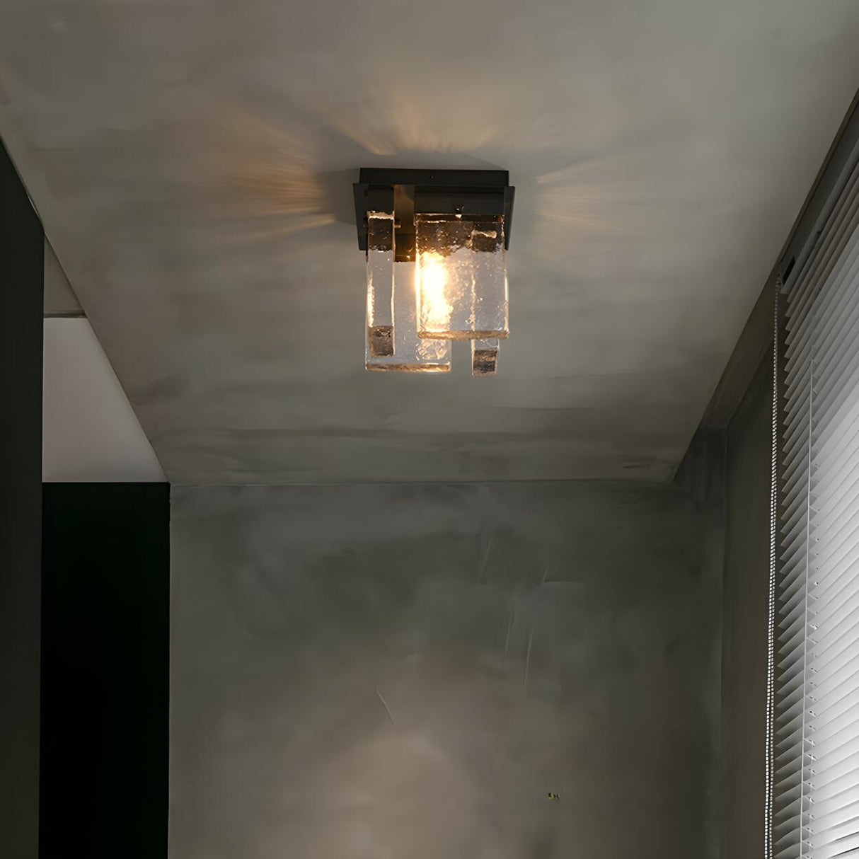 Modern Balcony Square Clear Glass Flush Mount Light Image - 4