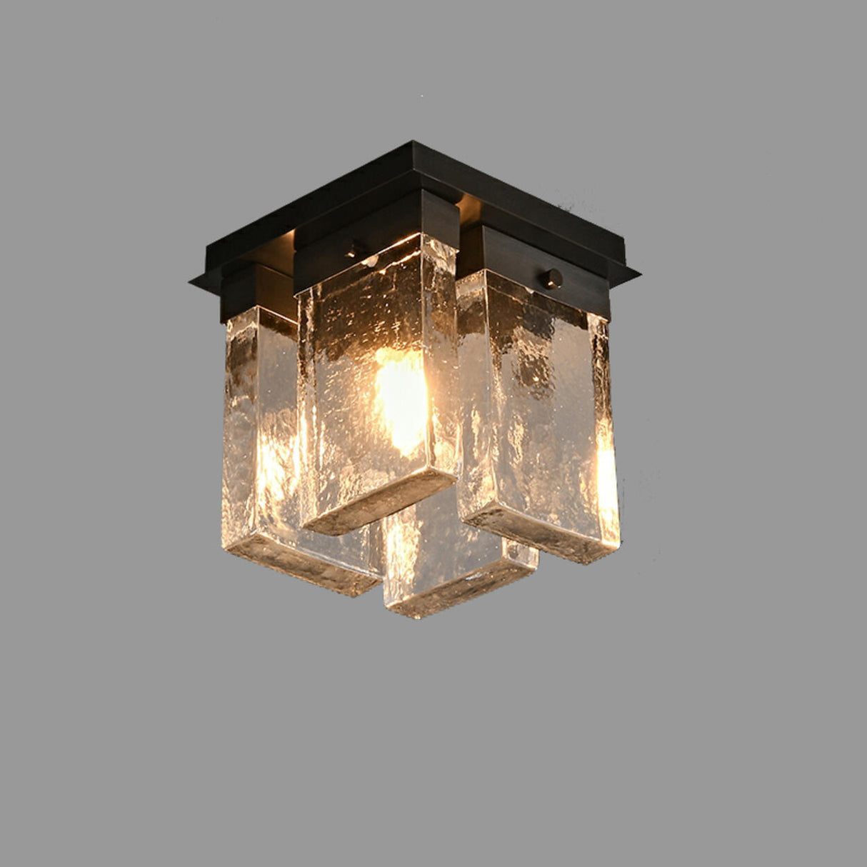 Modern Balcony Square Clear Glass Flush Mount Light Image - 6