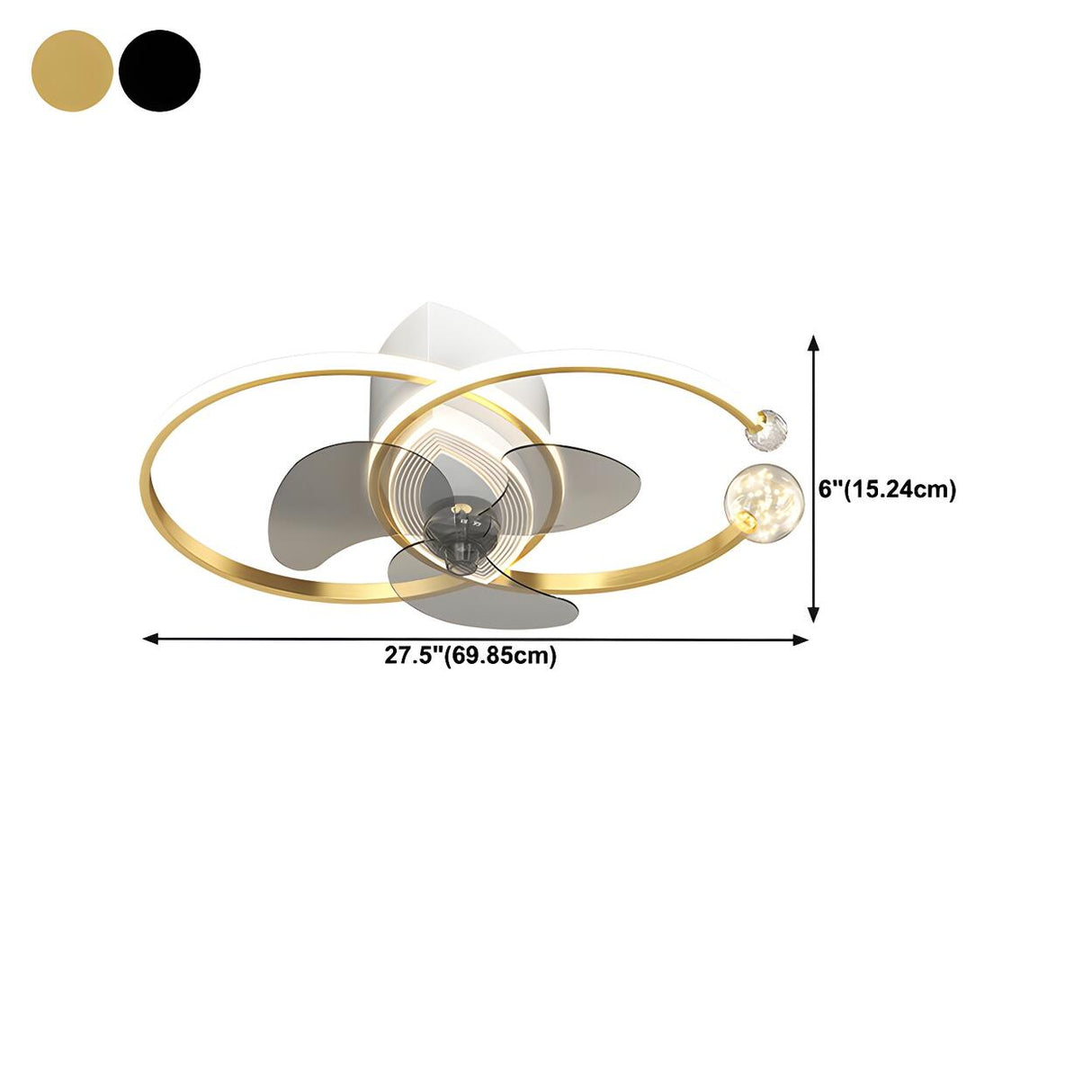 Modern Ball Decor Metal Double Ring Ceiling Fan Light 