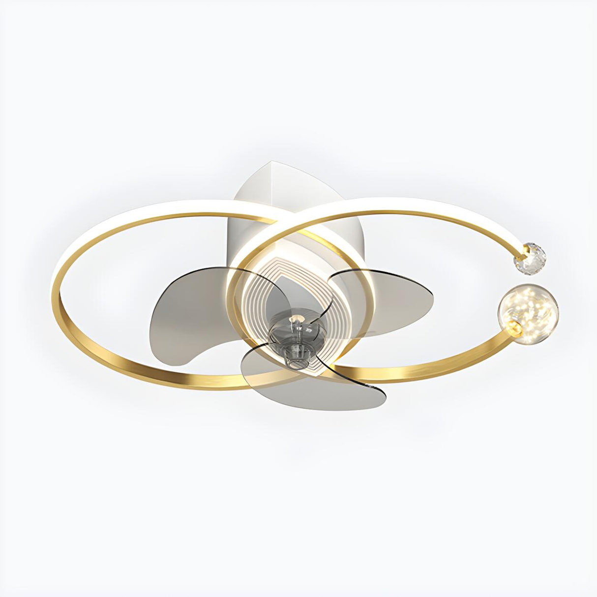 Modern Ball Decor Metal Double Ring Ceiling Fan Light Image - 7