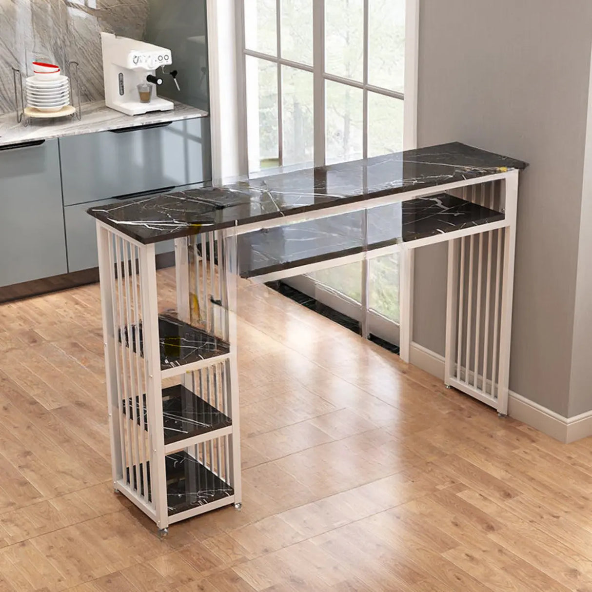 Modern Bar Height Console Table with Storage Shelves Image - 5